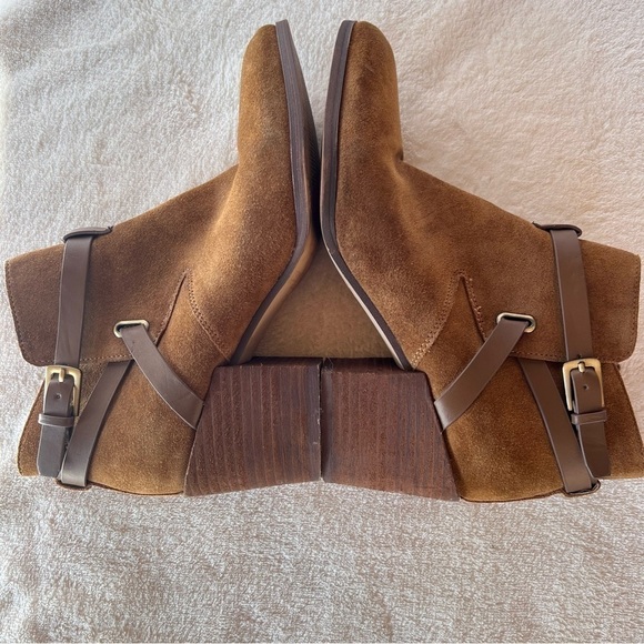 CROWN VINTAGE BLOCK STACKED HEEL ZIPPER SUEDE ANKLE BOOTIES SIZE 7.5 - Picture 7 of 7